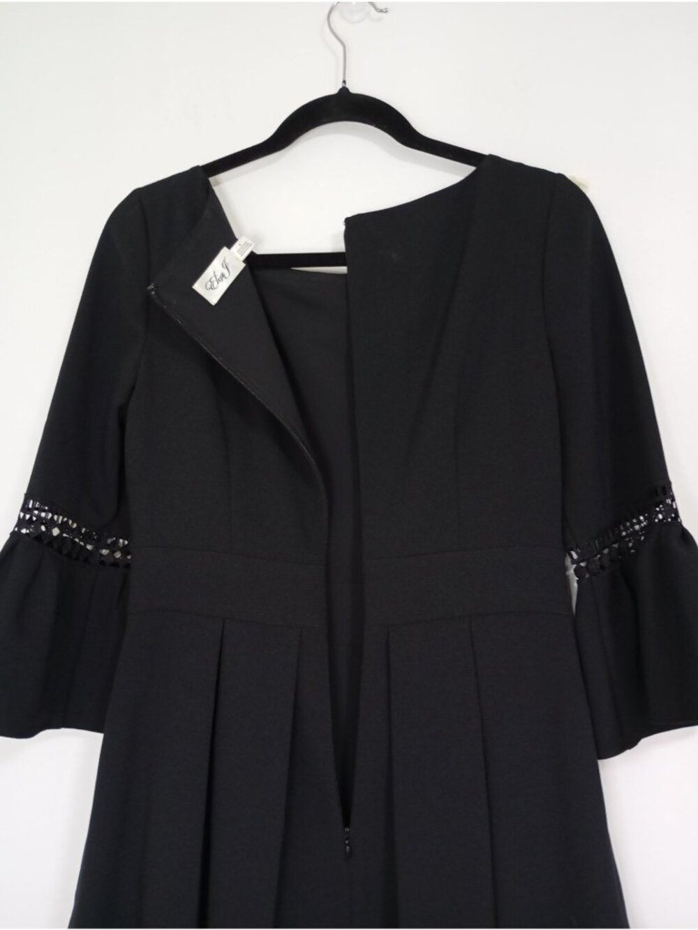 Eliza J Black Bell Sleeve Fit & Flare Dress With Lace Detail Size 6 - Picture 8 of 12